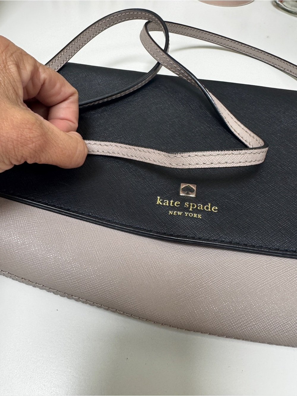 kate spade Black and Blush Crossbody with Gold Logo